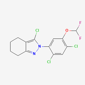 molecular formula C14H11Cl3F2N2O B8704277 2h-Indazole, 3-chloro-2-(2,4-dichloro-5-(difluoromethoxy)phenyl)-4,5,6,7-tetrahydro- CAS No. 106969-02-2