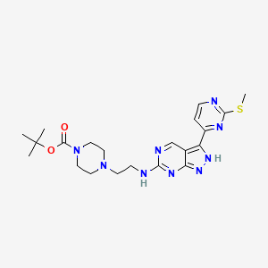 molecular formula C21H29N9O2S B8704427 4-{2-[3-(2-methylsulfanyl-pyrimidin-4-yl)-1H-pyrazolo[3,4-d]pyrimidin-6-ylamino]-ethyl}-piperazine-1-carboxylic acid tert-butyl ester 