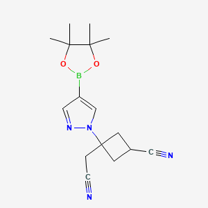 molecular formula C16H21BN4O2 B8704846 3-(Cyanomethyl)-3-(4-(4,4,5,5-tetramethyl-1,3,2-dioxaborolan-2-yl)-1H-pyrazol-1-yl)cyclobutane-1-carbonitrile 