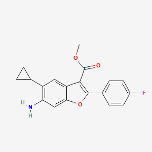 molecular formula C19H16FNO3 B8705791 Methyl 6-amino-5-cyclopropyl-2-(4-fluorophenyl)-1-benzofuran-3-carboxylate 