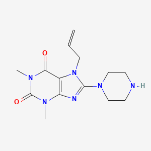 molecular formula C14H20N6O2 B8709921 7-Allyl-1,3-dimethyl-8-(piperazin-1-yl)-3,7-dihydropurine-2,6-dione 
