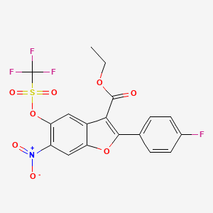 molecular formula C18H11F4NO8S B8710923 Ethyl 2-(4-fluorophenyl)-6-nitro-5-(((trifluoromethyl)sulfonyl)oxy)benzofuran-3-carboxylate 