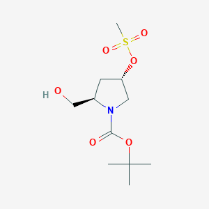 molecular formula C11H21NO6S B8711651 Trans-tert-butyl 2-(hydroxymethyl)-4-((methylsulfonyl)oxy)pyrrolidine-1-carboxylate 