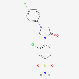 molecular formula C15H13Cl2N3O3S B8713017 Benzenesulfonamide, 3-chloro-4-(3-(4-chlorophenyl)-5-oxo-1-imidazolidinyl)- CAS No. 53298-04-7