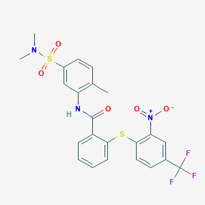 molecular formula C23H20F3N3O5S2 B8714777 N-[5-[(dimethylamino)sulfonyl]-2-methylphenyl]-2-[[2-nitro-4-(trifluoromethyl)phenyl]thio]-benzamide 