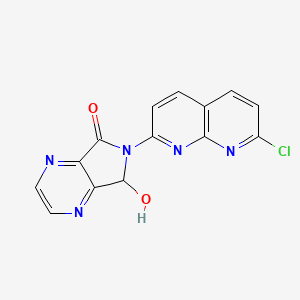molecular formula C14H8ClN5O2 B8715140 6-(7-Chloro-1,8-naphthyridin-2-yl)-6,7-dihydro-7-hydroxy-5H-pyrrolo(3,4-b)pyrazin-5-one CAS No. 55112-92-0