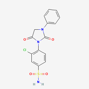 molecular formula C15H12ClN3O4S B8715838 Benzenesulfonamide, 3-chloro-4-(2,5-dioxo-3-phenyl-1-imidazolidinyl)- CAS No. 53297-94-2