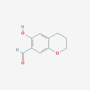 molecular formula C10H10O3 B8716527 6-Hydroxy-3,4-dihydrobenzopyran-7-carboxaldehyde 