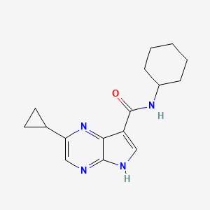 molecular formula C16H20N4O B8716597 N-cyclohexyl-2-cyclopropyl-5H-pyrrolo[2,3-b]pyrazine-7-carboxamide 