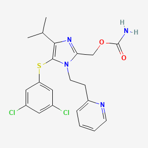 molecular formula C21H22Cl2N4O2S B8716737 1H-Imidazole-2-methanol, 5-((3,5-dichlorophenyl)thio)-4-(1-methylethyl)-1-(2-(2-pyridinyl)ethyl)-, carbamate (ester) CAS No. 178980-22-8