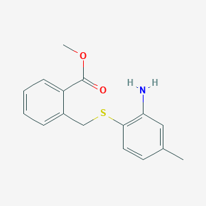 molecular formula C16H17NO2S B8717729 Methyl 2-(((2-amino-4-methylphenyl)thio)methyl)benzoate 