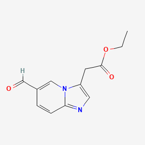 molecular formula C12H12N2O3 B8718345 Ethyl 2-(6-formylimidazo[1,2-a]pyridin-3-yl)acetate 