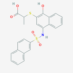 molecular formula C23H19NO5S2 B8719824 2-(1-Hydroxy-4-(naphthalene-2-sulfonamido)naphthalen-2-ylthio)propanoic acid 