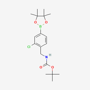 molecular formula C18H27BClNO4 B8721080 Tert-butyl 2-chloro-4-(4,4,5,5-tetramethyl-1,3,2-dioxaborolan-2-yl)benzylcarbamate 
