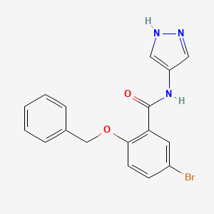 molecular formula C17H14BrN3O2 B8721673 5-Bromo-2-[(phenylmethyl)oxy]-N-1H-pyrazol-4-ylbenzamide 
