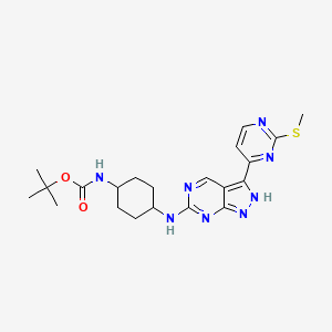 molecular formula C21H28N8O2S B8722358 {4-[3-(2-methylsulfanyl-pyrimidin-4-yl)-1H-pyrazolo[3,4-d]pyrimidin-6-ylamino]-cyclohexyl}-carbamic acid tert-butyl ester 