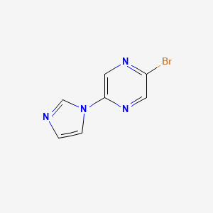 molecular formula C7H5BrN4 B8722748 2-Bromo-5-(1H-imidazol-1-YL)pyrazine 