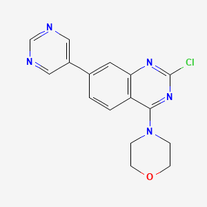 molecular formula C16H14ClN5O B8724448 2-Chloro-4-morpholin-4-yl-7-pyrimidin-5-yl-quinazoline 