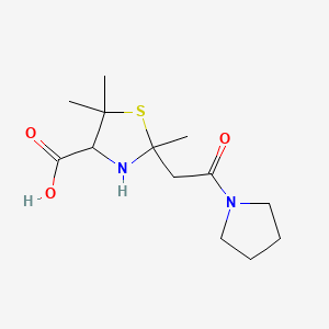 molecular formula C13H22N2O3S B8727307 2,5,5-Trimethyl-2-(2-oxo-2-(1-pyrrolidinyl)ethyl)-4-thiazolidinecarboxylic acid CAS No. 85486-54-0