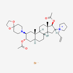 molecular formula C37H59BrN2O6 B8728321 [(2S,3S,5S,8R,9S,10S,13S,14S,16S,17R)-17-acetyloxy-2-(1,4-dioxa-8-azaspiro[4.5]decan-8-yl)-10,13-dimethyl-16-(1-prop-2-enylpyrrolidin-1-ium-1-yl)-2,3,4,5,6,7,8,9,11,12,14,15,16,17-tetradecahydro-1H-cyclopenta[a]phenanthren-3-yl] acetate;bromide 