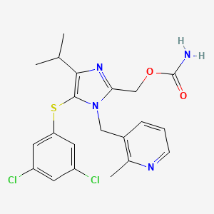 molecular formula C21H22Cl2N4O2S B8728430 1H-Imidazole-2-methanol, 5-((3,5-dichlorophenyl)thio)-4-(1-methylethyl)-1-((2-methyl-3-pyridinyl)methyl)-, carbamate (ester) CAS No. 178980-27-3
