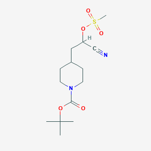molecular formula C14H24N2O5S B8728631 1-Piperidinecarboxylic acid, 4-[2-cyano-2-[(methylsulfonyl)oxy]ethyl]-, 1,1-dimethylethyl ester 