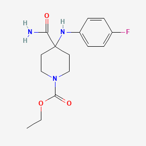 molecular formula C15H20FN3O3 B8728907 Ethyl 4-carbamoyl-4-((4-fluorophenyl)amino)piperidine-1-carboxylate CAS No. 80912-41-0