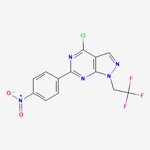 molecular formula C13H7ClF3N5O2 B8729133 4-Chloro-6-(4-nitrophenyl)-1-(2,2,2-trifluoroethyl)-1H-pyrazolo[3,4-D]pyrimidine 