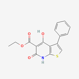 molecular formula C16H13NO4S B8729154 4-Hydroxy-6-oxo-3-phenyl-6,7-dihydro-thieno[2,3-b]pyridine-5-carboxylic acid ethyl ester 