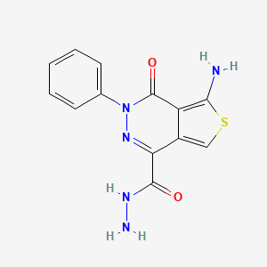 molecular formula C13H11N5O2S B8729359 5-Amino-4-oxo-3-phenyl-3,4-dihydro-thieno[3,4-d]pyridazine-1-carboxylic acid hydrazide 