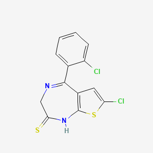 molecular formula C13H8Cl2N2S2 B8729525 7-Chloro-5-(2-chlorophenyl)-1,3-dihydro-2H-thieno-(2,3-e)-(1,4)-diazepine-2-thione CAS No. 54123-07-8