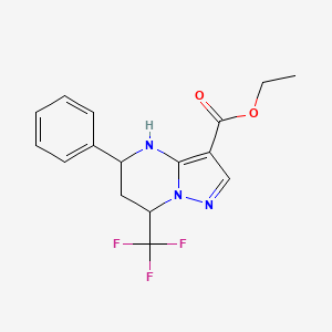 molecular formula C16H16F3N3O2 B8729941 Ethyl 5-phenyl-7-(trifluoromethyl)-4,5,6,7-tetrahydropyrazolo[1,5-a]pyrimidine-3-carboxylate 