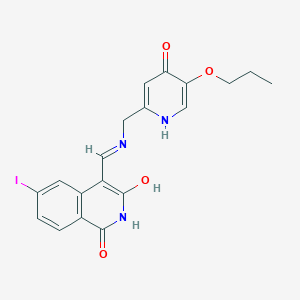 molecular formula C19H18IN3O4 B8729971 4-{[(4-Hydroxy-5-propoxy-pyridin-2-ylmethyl)-amino]-methylene}-6-iodo-4H-isoquinoline-1,3-dione 