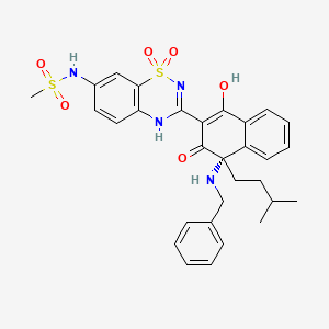 molecular formula C30H32N4O6S2 B8732817 Methanesulfonamide, N-[3-[(4S)-3,4-dihydro-1-hydroxy-4-(3-methylbutyl)-3-oxo-4-[(phenylmethyl)amino]-2-naphthalenyl]-1,1-dioxido-2H-1,2,4-benzothiadiazin-7-yl]- 