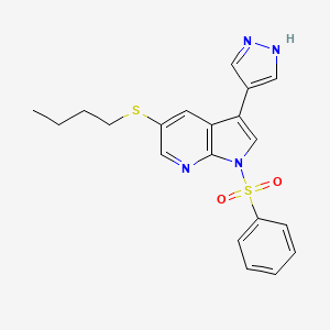 molecular formula C20H20N4O2S2 B8733006 1-Benzenesulfonyl-5-butylsulfanyl-3-(1H-pyrazol-4-yl)-1H-pyrrolo[2,3-b]pyridine 
