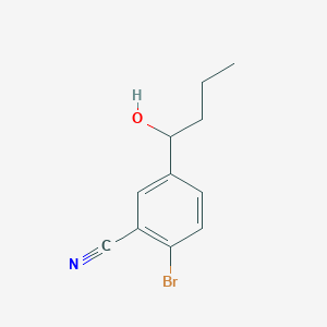 molecular formula C11H12BrNO B8733018 2-Bromo-5-(1-hydroxybutyl)benzonitrile 