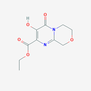 molecular formula C10H12N2O5 B8733332 Ethyl 3-hydroxy-4-oxo-4,6,7,9-tetrahydropyrimido[2,1-c][1,4]oxazine-2-carboxylate 