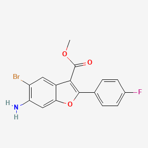 molecular formula C16H11BrFNO3 B8733913 Methyl 6-amino-5-bromo-2-(4-fluorophenyl)benzofuran-3-carboxylate 