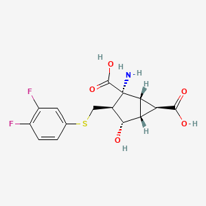 molecular formula C15H15F2NO5S B8734123 (1~{s},2~{r},3~{s},4~{s},5~{r},6~{r})-2-Azanyl-3-[[3,4-Bis(Fluoranyl)phenyl]sulfanylmethyl]-4-Oxidanyl-Bicyclo[3.1.0]hexane-2,6-Dicarboxylic Acid 