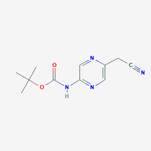 molecular formula C11H14N4O2 B8734274 Tert-butyl 5-(cyanomethyl)pyrazin-2-ylcarbamate 