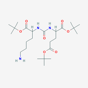 molecular formula C24H45N3O7 B8734404 (S)-di-tert-butyl 2-(3-((S)-6-amino-1-(tert-butoxy)-1-oxohexan-2-yl)ureido)pentanedioate 