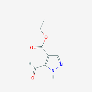 molecular formula C7H8N2O3 B8735933 1H-Pyrazole-4-carboxylic acid, 3-formyl-, ethyl ester 