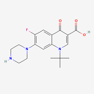 molecular formula C18H22FN3O3 B8740746 3-Quinolinecarboxylic acid, 1,4-dihydro-1-(1,1-dimethylethyl)-6-fluoro-4-oxo-7-(1-piperazinyl)- CAS No. 116162-74-4