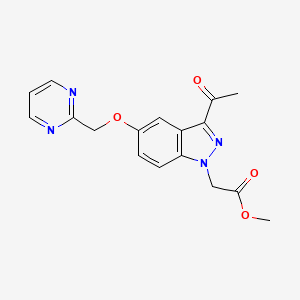 molecular formula C17H16N4O4 B8741463 Methyl 2-(3-acetyl-5-(pyrimidin-2-ylmethoxy)-1H-indazol-1-yl)acetate 