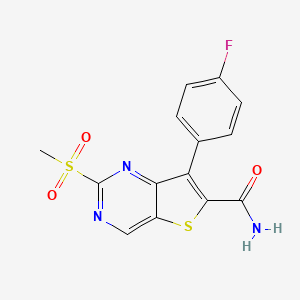 molecular formula C14H10FN3O3S2 B8743816 7-(4-Fluorophenyl)-2-(methylsulfonyl)thieno[3,2-d]pyrimidine-6-carboxamide 