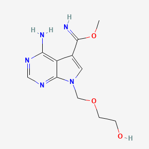 molecular formula C11H15N5O3 B8743957 Methyl 4-amino-7-(2-hydroxyethoxymethyl)pyrrolo[2,3-d]pyrimidine-5-carboximidate CAS No. 120386-10-9