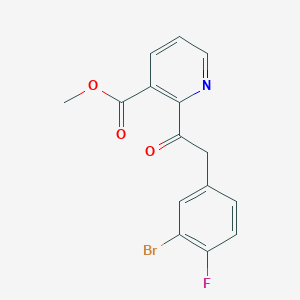 molecular formula C15H11BrFNO3 B8744897 Methyl 2-(2-(3-bromo-4-fluorophenyl)acetyl)nicotinate 