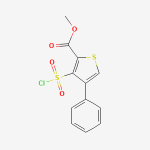 molecular formula C12H9ClO4S2 B8745473 2-Methoxycarbonyl-4-phenylthiophen-3-ylsulfonyl chloride 