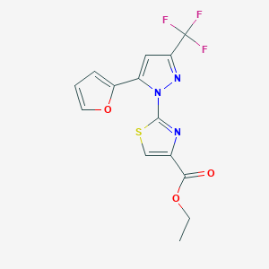 molecular formula C14H10F3N3O3S B8745495 ethyl 2-(5-(furan-2-yl)-3-(trifluoromethyl)-1H-pyrazol-1-yl)thiazole-4-carboxylate 