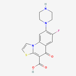 molecular formula C16H14FN3O3S B8746329 5H-Thiazolo(3,2-a)quinoline-4-carboxylic acid, 7-fluoro-5-oxo-8-(1-piperazinyl)- CAS No. 84338-99-8